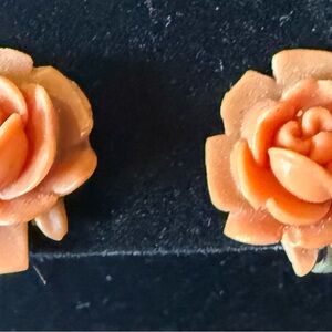 Vintage Elegant Salmon Coral Rose Floral Earrings